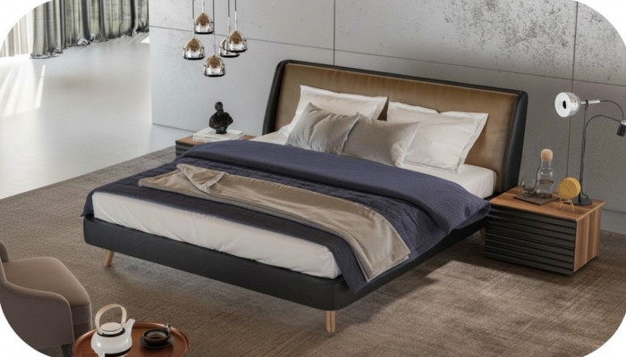 Ensemble de chambre à coucher Lit 2x Table de chevet Mobilier complet Lits Noyer naturel