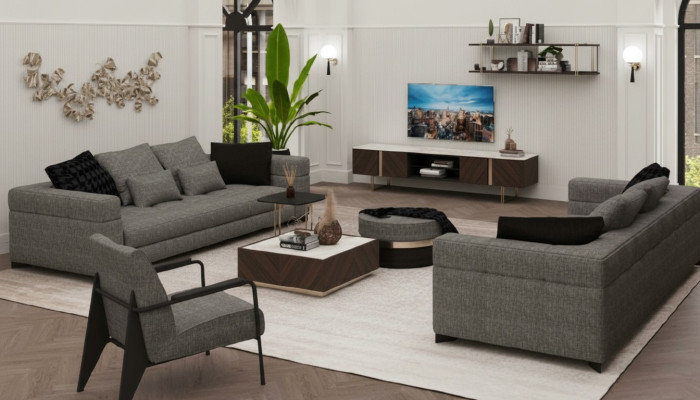 Fauteuil gris pieds en acier inoxydable mobilier moderne de salon fauteuil canapé sofa