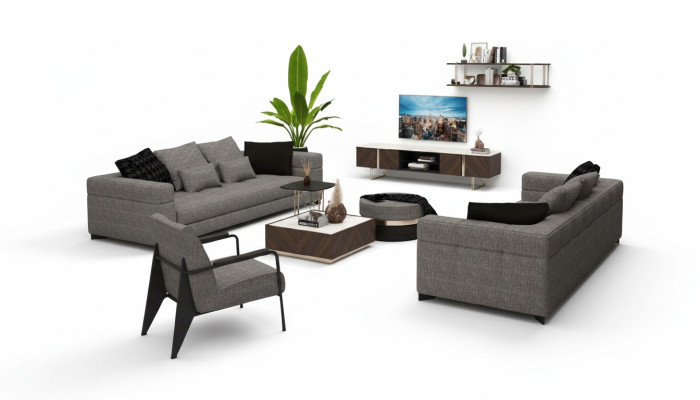 Fauteuil gris pieds en acier inoxydable mobilier moderne de salon fauteuil canapé sofa