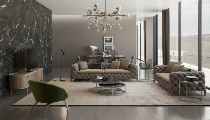 Ensemble de canapés Chesterfield composé de quatre canapés quatre places, de canapés de luxe, de fauteuils et de meubles de canapé.