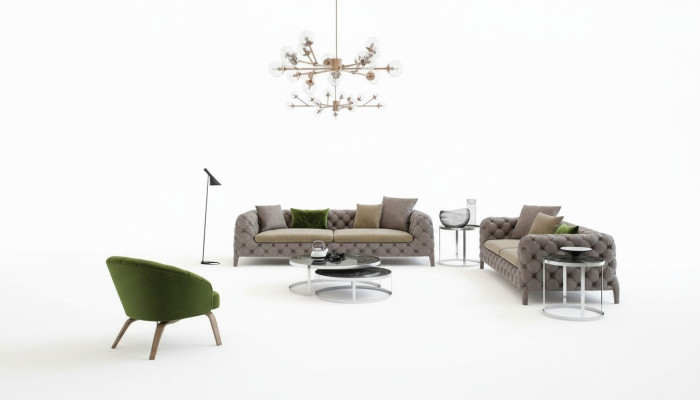 Ensemble de canapés Chesterfield composé de quatre canapés quatre places, de canapés de luxe, de fauteuils et de meubles de canapé.