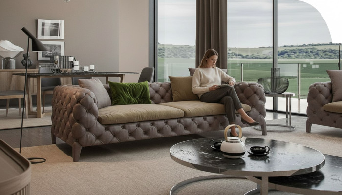 Tauper Chesterfield Trois Places Canapé de Luxe Moderne Style Fauteuil de Salon