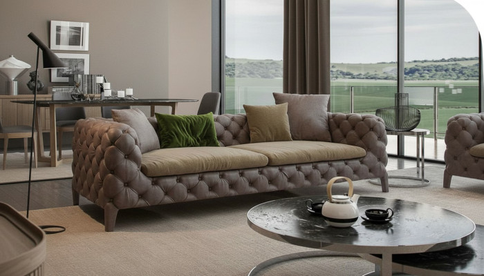 Tauper Chesterfield Trois Places Canapé de Luxe Moderne Style Fauteuil de Salon