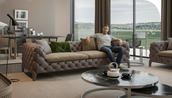 Chesterfield Canapé moderne quatre places en taupe Meubles de salon moderne Nouveau