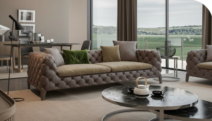 Chesterfield Canapé moderne quatre places en taupe Meubles de salon moderne Nouveau