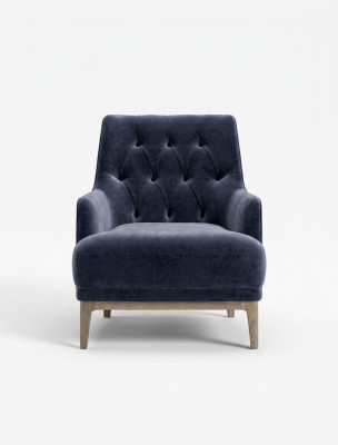 Bleu, le fauteuil Chesterfield exclusif, salle de séjour, un siège en bois.
