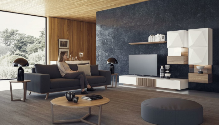 Canapé de salon gris luxueux trois places en tissu moderne style mobilier