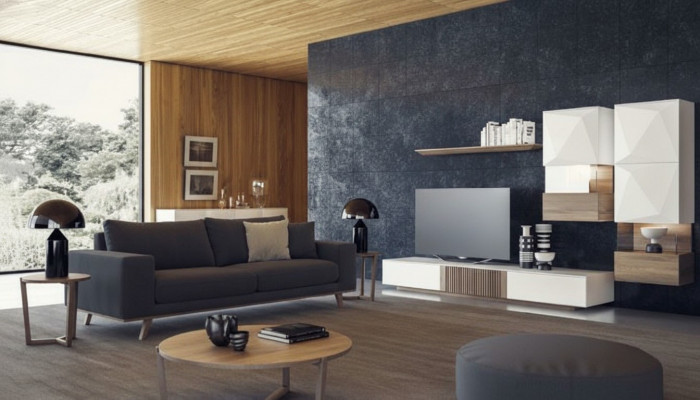 Canapé de salon gris luxueux trois places en tissu moderne style mobilier