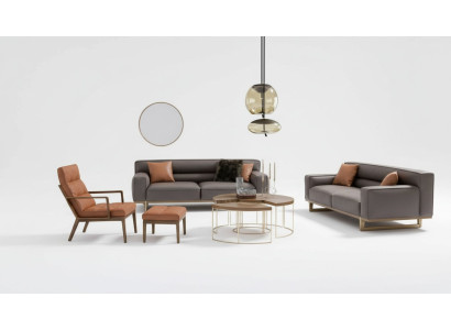 Ensemble de sièges de salon marron luxueux comprenant un fauteuil Stivloller 3 places, une chaise rembourrée.