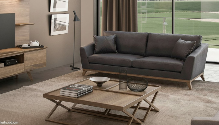 Imitation cuir gris Canapé moderne de salon à trois places Style de canapé mobilier
