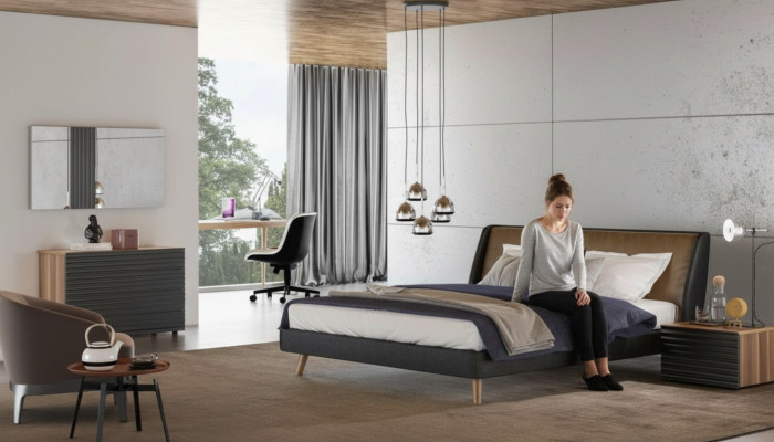 Ensemble de chambre cadre de lit Tables de chevet Commode Miroir meubles en bois