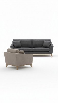 Canapé de salon moderne à trois places, cadre en bois gris, nouveau design de luxe.