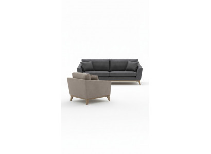 Canapé de salon moderne à trois places, cadre en bois gris, nouveau design de luxe.