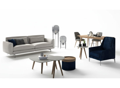 Mobilier de salon gris-noir, fauteuil trois places, ensemble luxueux moderne.