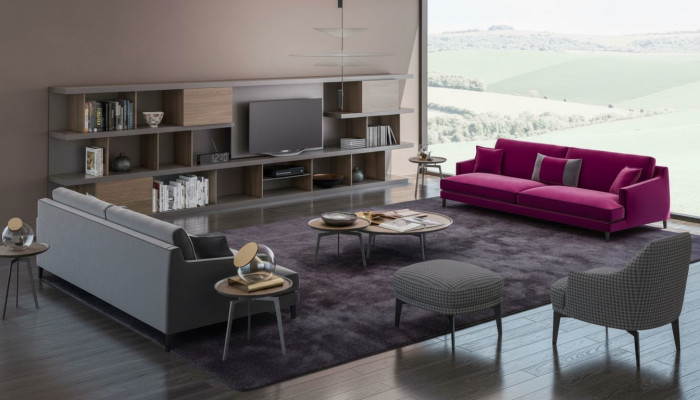 Grand ensemble de canapés de salon gris clair de luxe 3+2+1 places Tabouret 4 pièces nouveau