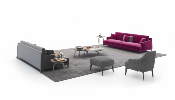 Grand ensemble de canapés de salon gris clair de luxe 3+2+1 places Tabouret 4 pièces nouveau