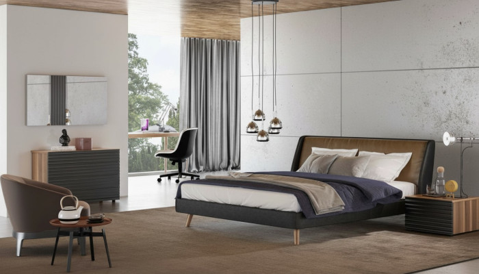Coiffeuse Noyer Naturel - Miroir Mat Chambre Moderne