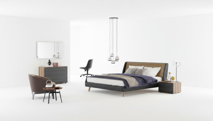 Coiffeuse Noyer Naturel - Miroir Mat Chambre Moderne
