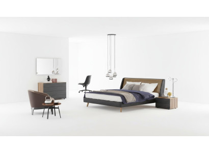 Coiffeuse Noyer Naturel - Miroir Mat Chambre Moderne