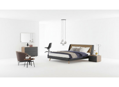 Coiffeuse Noyer Naturel - Miroir Mat Chambre Moderne