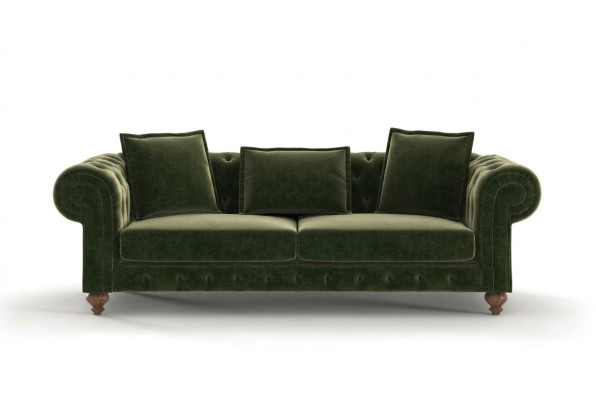 Canapé de luxe vert en tissu Chesterfield trois places de style pour le salon