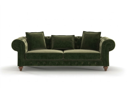 Canapé de luxe vert en tissu Chesterfield trois places de style pour le salon