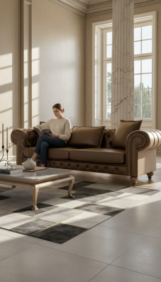 Canapé de salon en cuir luxueux à trois places de couleur marron, style mobilier neuf