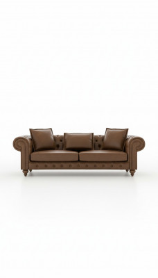 Canapé de salon en cuir luxueux à trois places de couleur marron, style mobilier neuf