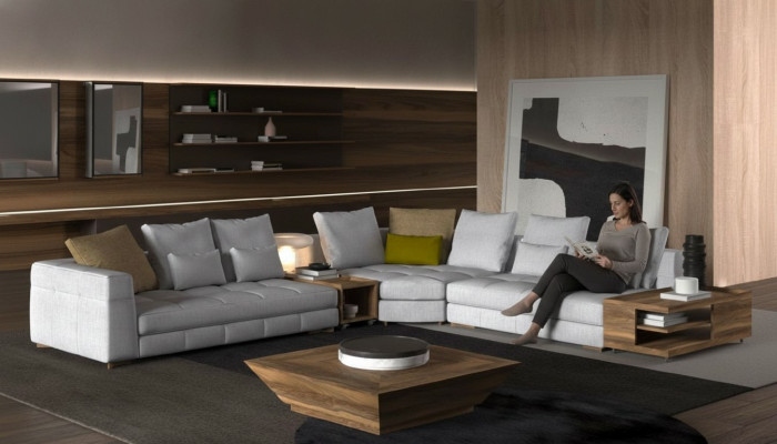 Ensemble de canapés d'angle blanc en textile luxueux, canapés en L, nouvelle suite
