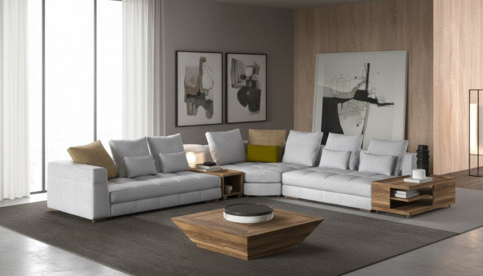 Ensemble de canapés d'angle blanc en textile luxueux, canapés en L, nouvelle suite