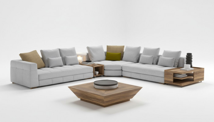 Ensemble de canapés d'angle blanc en textile luxueux, canapés en L, nouvelle suite