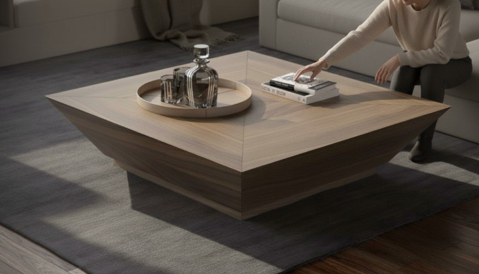 Tables basses Rectangulaires de luxe en noyer naturel des concepteurs.