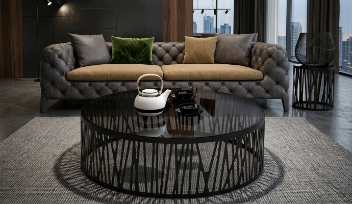 Table basse design moderne en verre avec tables d'appoint assorties pour le salon