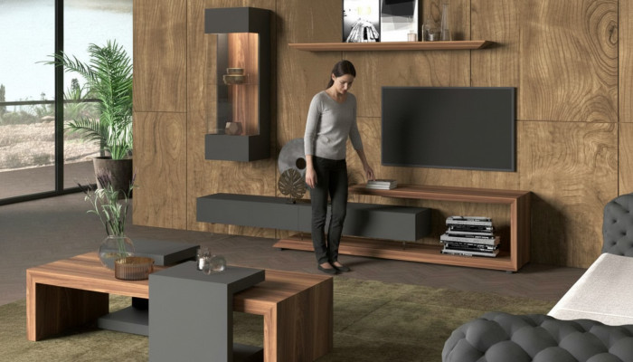 Armoire murale panneau latéral en noyer naturel - anthracite mat