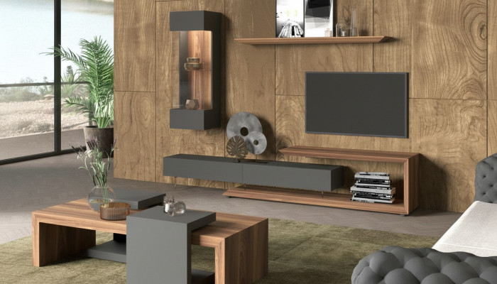 Armoire murale panneau latéral en noyer naturel - anthracite mat