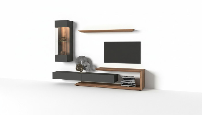 Armoire murale panneau latéral en noyer naturel - anthracite mat