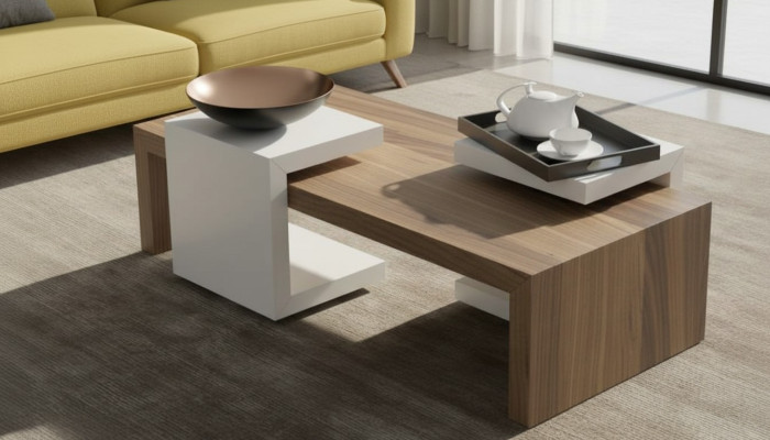 Ensemble de table basse en noyer naturel Mobilier de salon Tables d'appoint Moderne nouveau