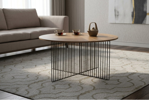 Table basse de salon moderne en bois massif marron de luxe aux pièces de rangement