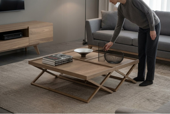 Table basse pliante de luxe marron en bois pour salon de style mobilier de salon.