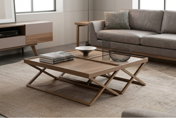 Table basse pliante de luxe marron en bois pour salon de style mobilier de salon.