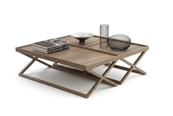 Table basse pliante de luxe marron en bois pour salon de style mobilier de salon.