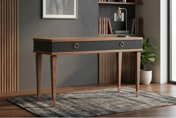 Table console moderne avec tiroirs en noyer naturel de luxe - anthracite