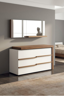 Commode de luxe blanche avec miroir Design moderne en noyer naturel nouveau