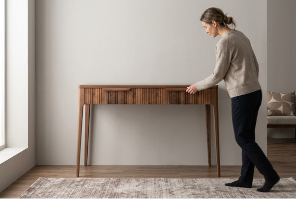 Table console en bois Table en noyer naturel - Marbre noir Toros