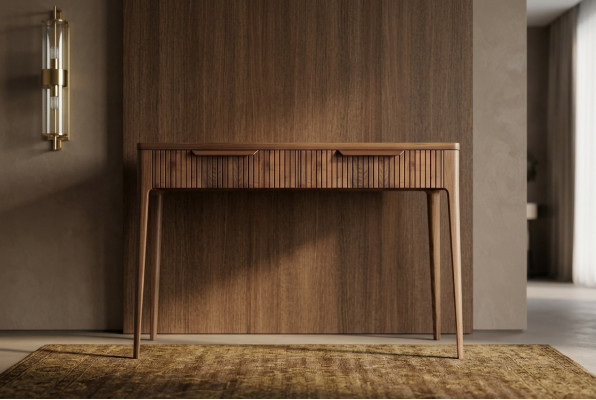 Table console en bois Table en noyer naturel - Marbre noir Toros