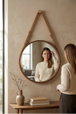 Miroir mural encadré Cadre luxueux marron fait en noyer naturel