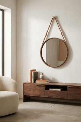 Miroir mural encadré Cadre luxueux marron fait en noyer naturel