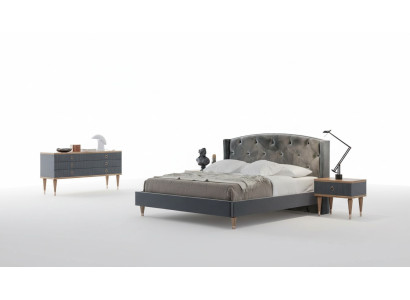 Suite de chambre grise de luxe Ensemble Lit double 2x Tables de chevet Commode