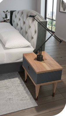 Table de chevet en noyer naturel-mat anthracite avec tiroirs Tables consoles