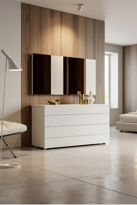 Blanc Designer Luxury Commode avec Miroir 4 Tiroirs Meuble en Bois neuf